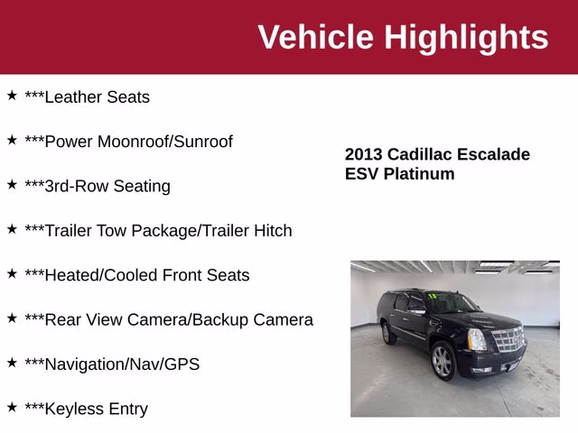 2013 Sapphire Blue Metallic Cadillac Escalade ESV Platinum Edition AWD SUV