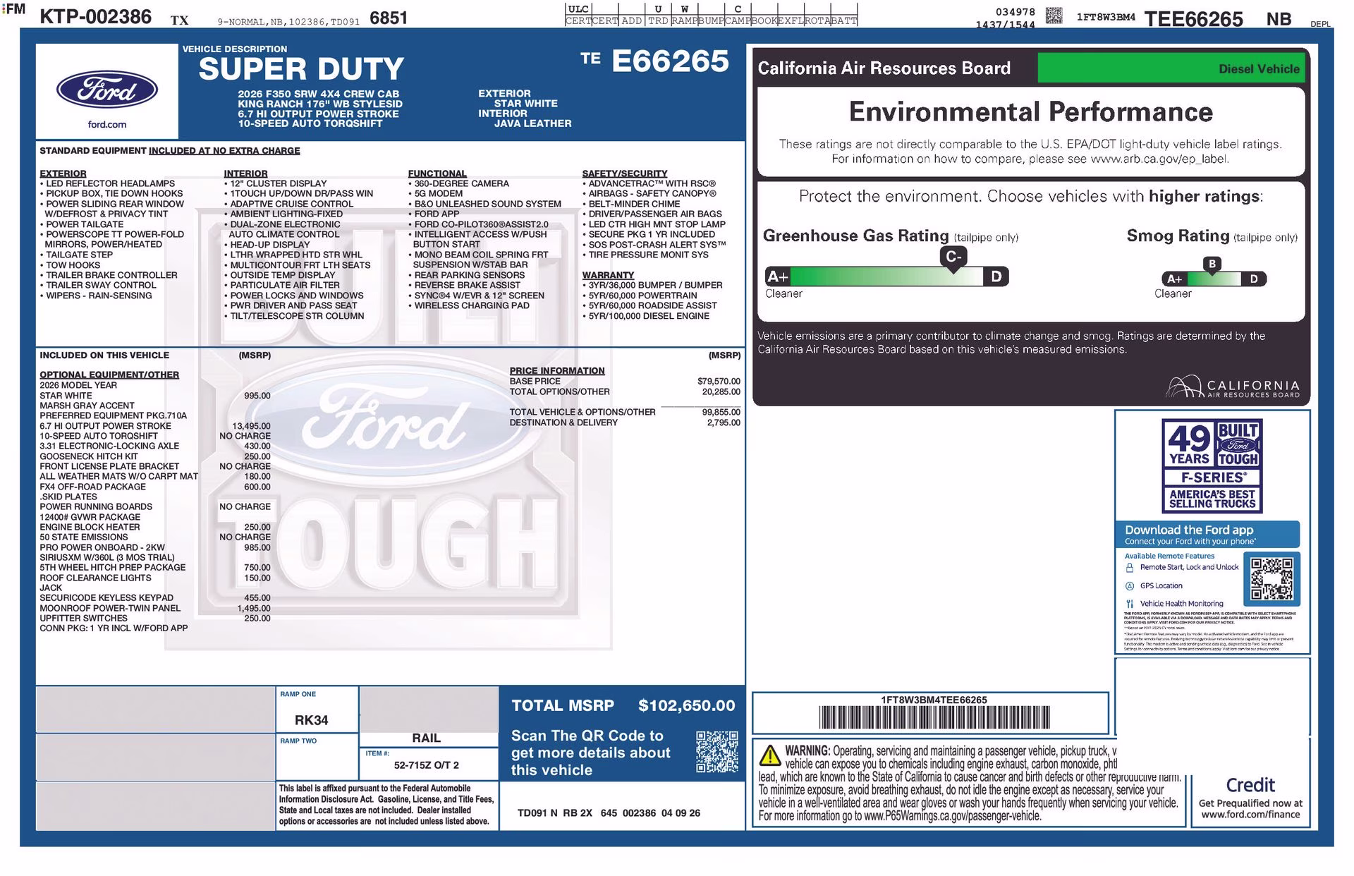 2026 Star White Metallic Tri-Coat Ford Super Duty F-350 SRW King Ranch 4X4 Truck