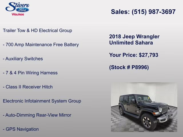 2018 Black Clearcoat Jeep Wrangler Unlimited Sahara 4X4 SUV