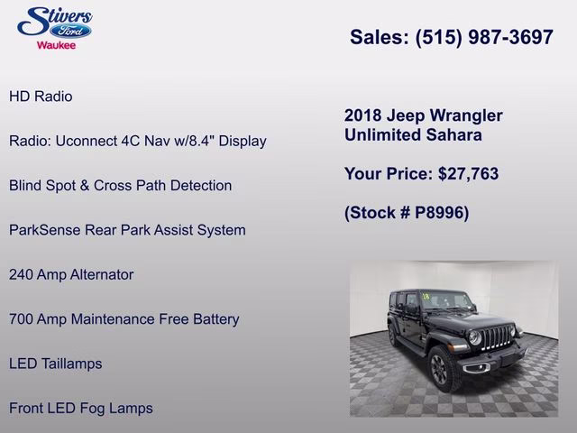 2018 Black Clearcoat Jeep Wrangler Unlimited Sahara 4X4 SUV