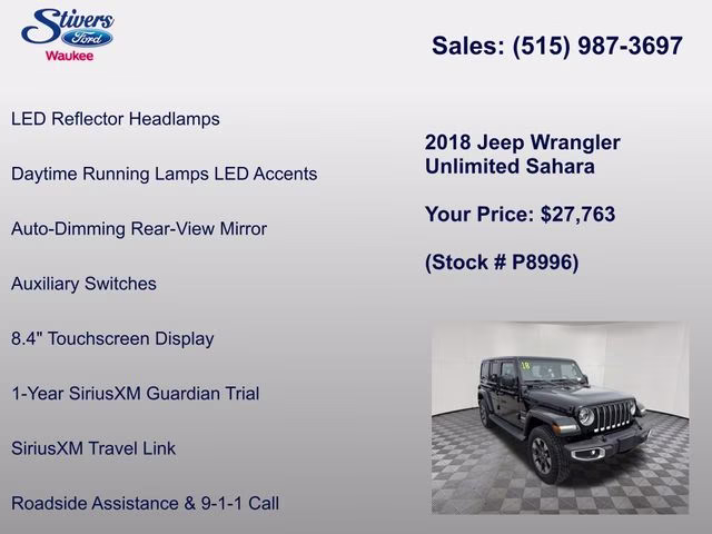 2018 Black Clearcoat Jeep Wrangler Unlimited Sahara 4X4 SUV