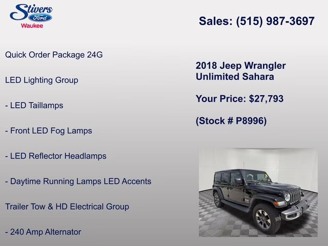 2018 Black Clearcoat Jeep Wrangler Unlimited Sahara 4X4 SUV