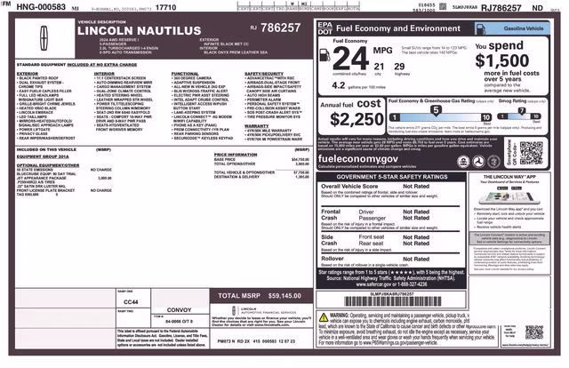 2024 Black Metallic Lincoln Nautilus Reserve AWD SUV