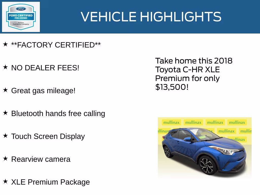 2018 Blue Toyota C-HR XLE Premium FWD SUV