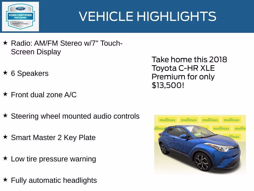 2018 Blue Toyota C-HR XLE Premium FWD SUV