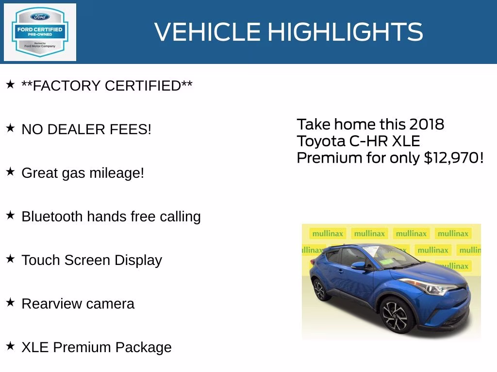 2018 Blue Toyota C-HR XLE Premium FWD SUV