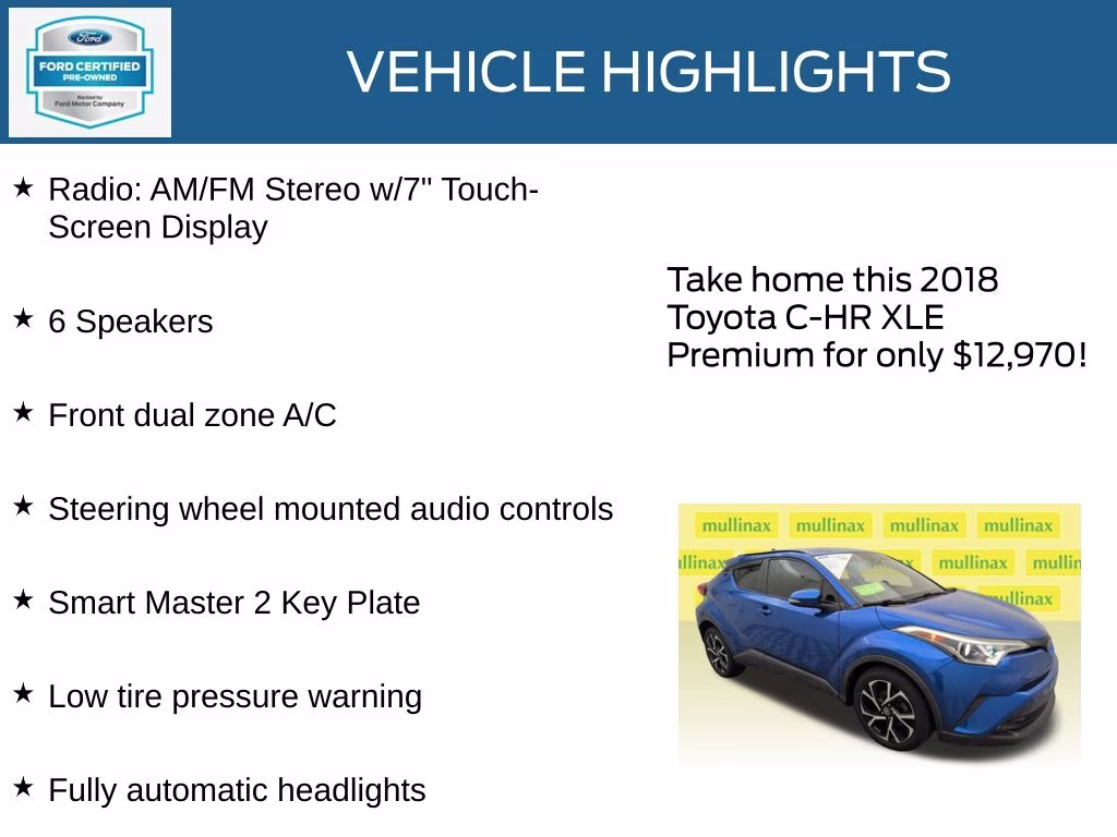 2018 Blue Toyota C-HR XLE Premium FWD SUV