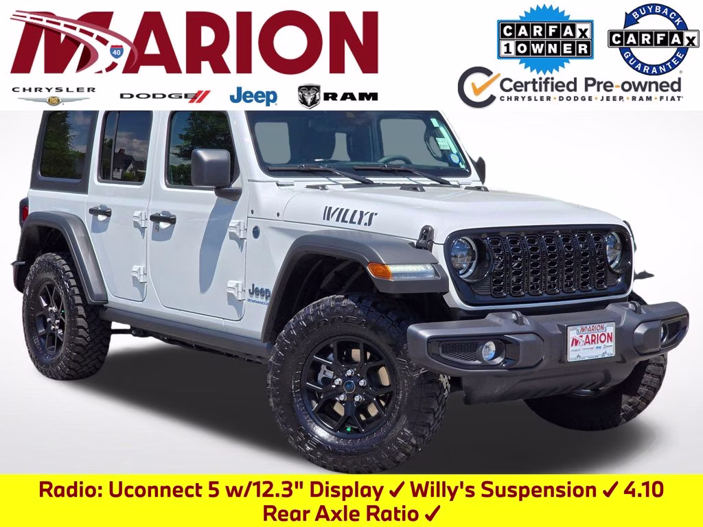 2025 Bright White Clearcoat Jeep Wrangler Willys 4xe 4X4 SUV