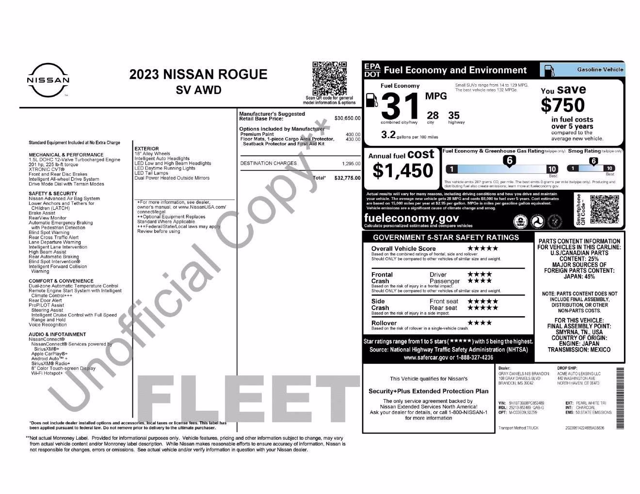 2023 Pearl White Tricoat Nissan Rogue SV AWD SUV