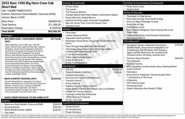 2022 Maximum Steel Metallic Clearcoat Ram 1500 Big Horn/Lone Star 4X4 Truck
