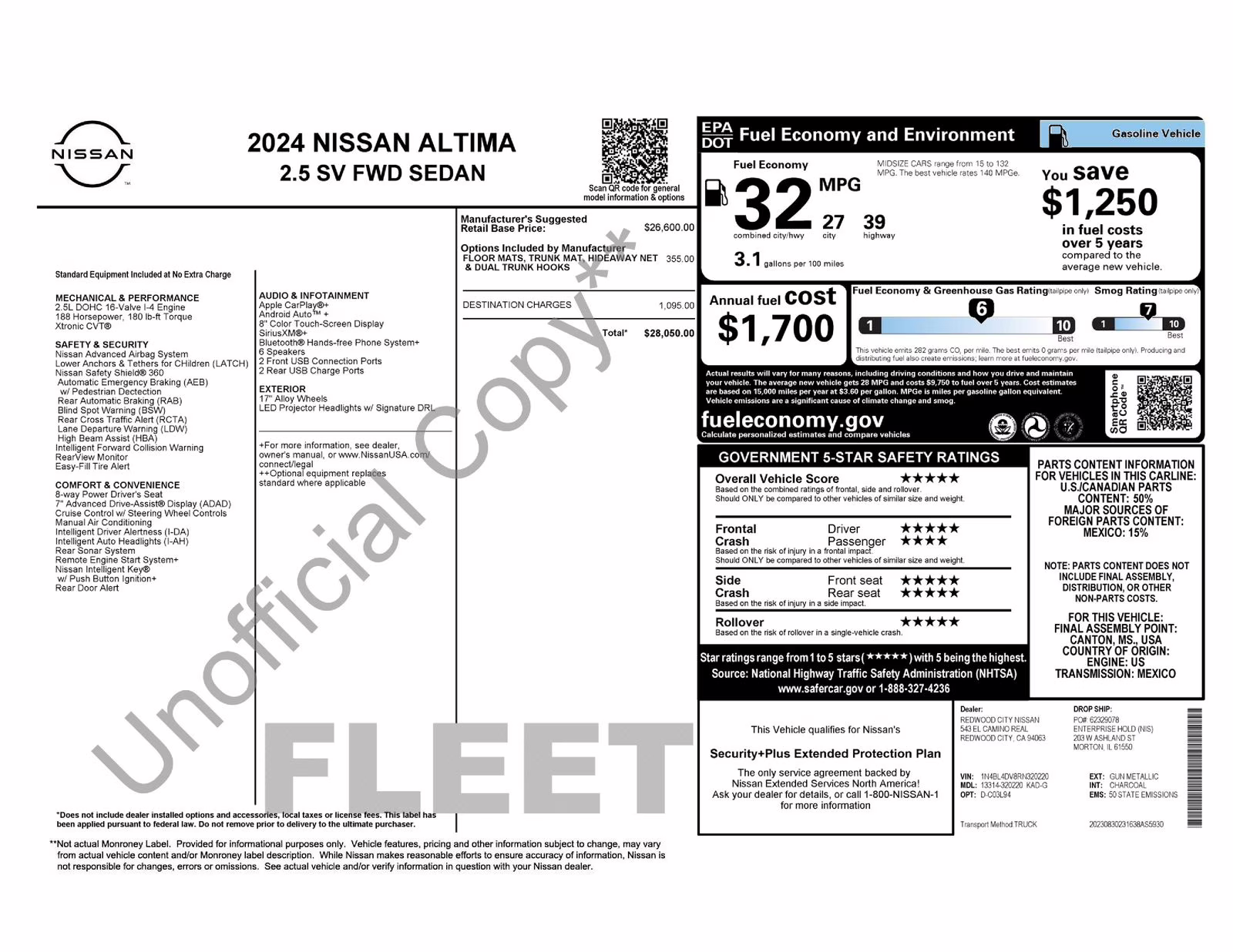2024 Gun Metallic Nissan Altima 2.5 SV FWD Sedan