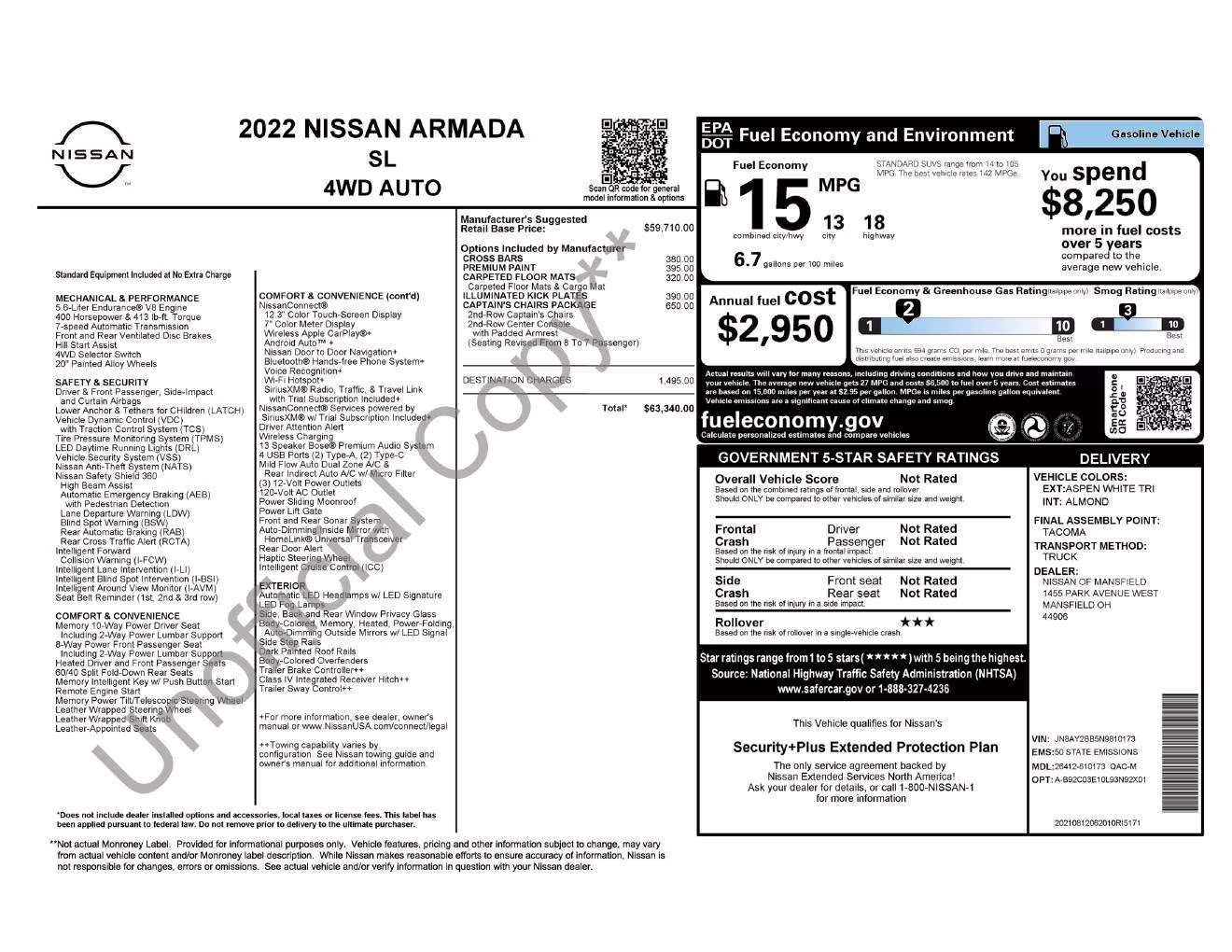 2022 Aspen White TriCoat Pearl Nissan Armada SL 4X4 SUV