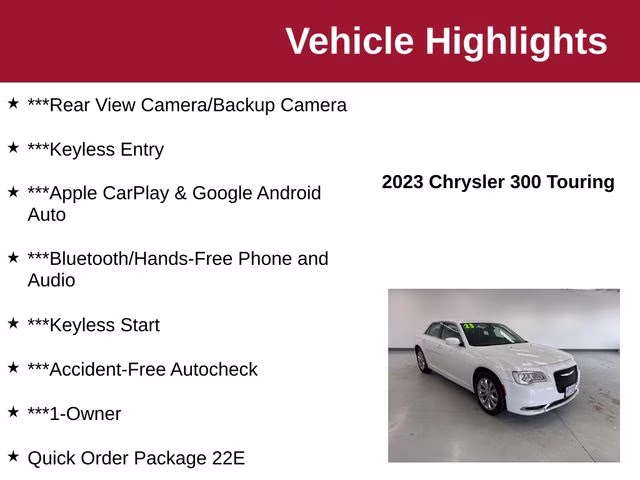 2023 Bright White Clearcoat Chrysler 300 Touring AWD Sedan