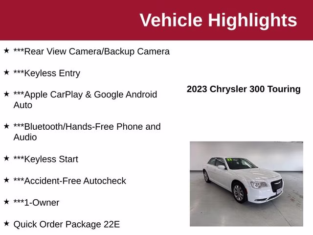 2023 Bright White Clearcoat Chrysler 300 Touring AWD Sedan