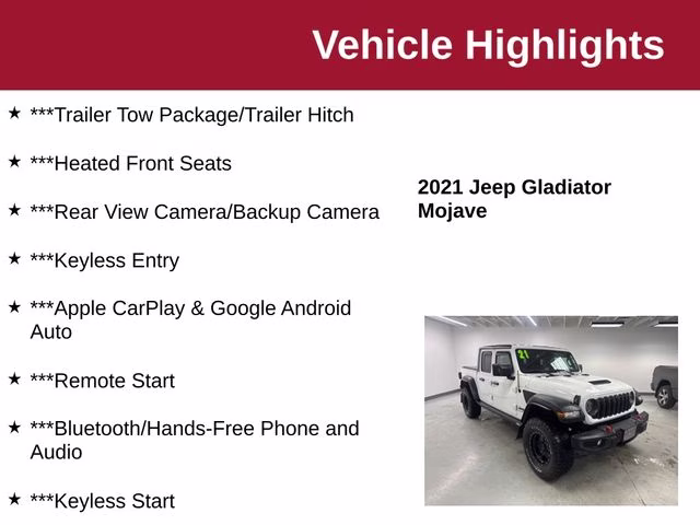 2021 Bright White Clearcoat Jeep Gladiator Mojave 4X4 Truck