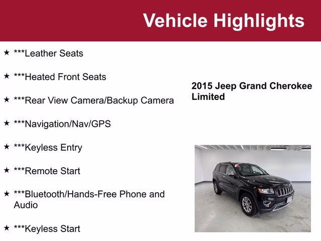Used 2015 Jeep Grand Cherokee Limited with VIN 1C4RJFBG3FC692618 for sale in Waite Park, Minnesota