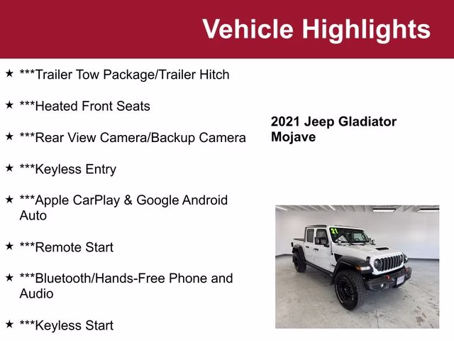Used 2021 Jeep Gladiator Mojave with VIN 1C6JJTEG3ML621401 for sale in Waite Park, Minnesota
