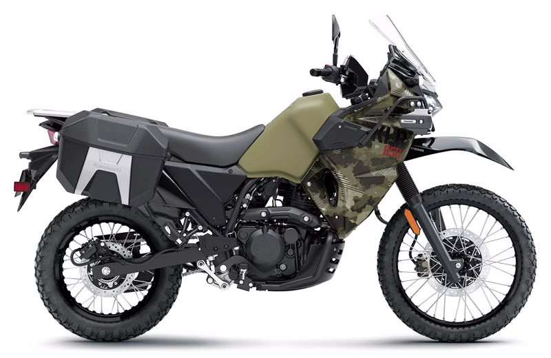 2026 Cypher Camo Beige / Metallic Matte Carbon Gray Kawasaki KLR650 Adventure ABS Motorcycle