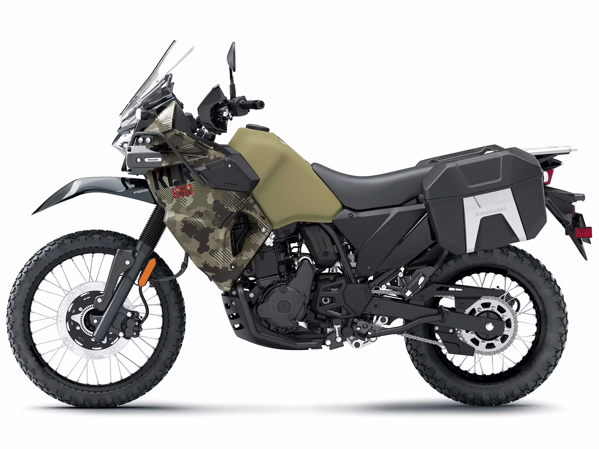 2026 Cypher Camo Beige / Metallic Matte Carbon Gray Kawasaki KLR650 Adventure ABS Motorcycle
