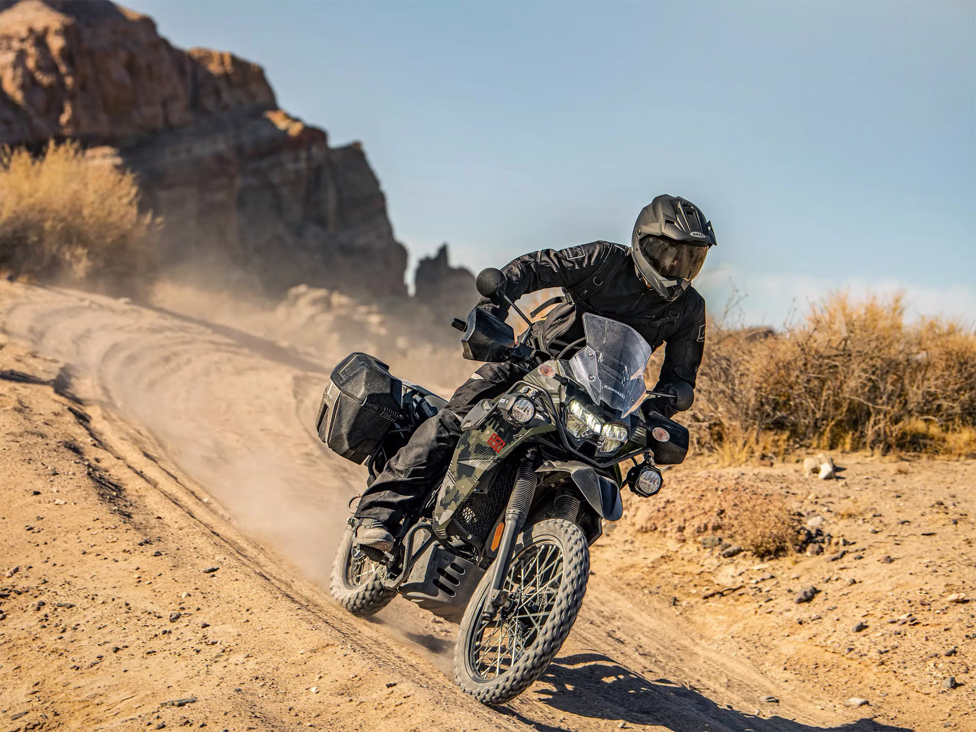 2026 Cypher Camo Beige / Metallic Matte Carbon Gray Kawasaki KLR650 Adventure ABS Motorcycle