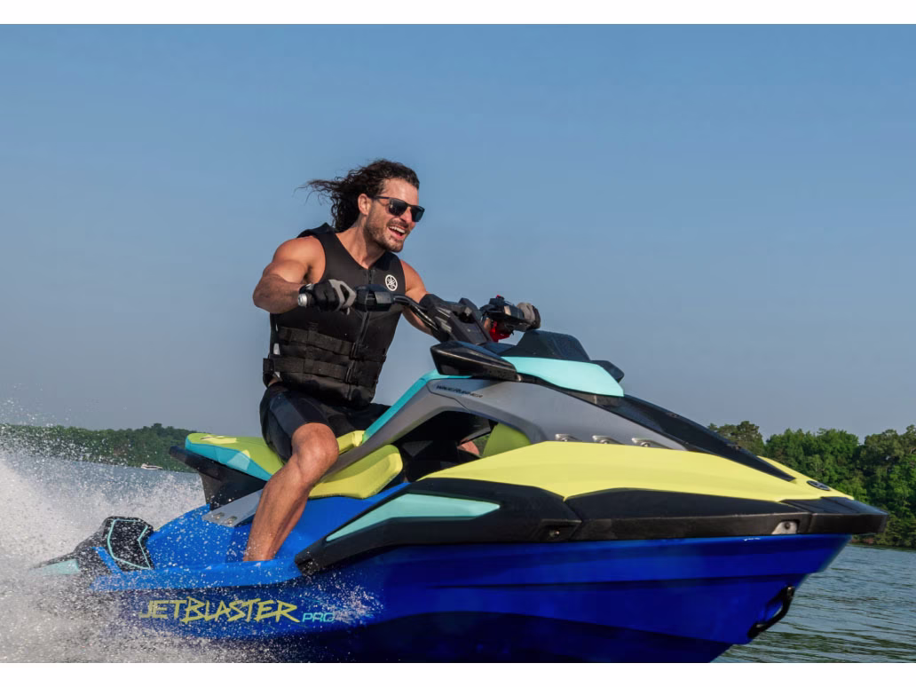 2026 Azure Blue / Lunar Yellow Yamaha JetBlaster PRO 3-Up Personal Watercraft