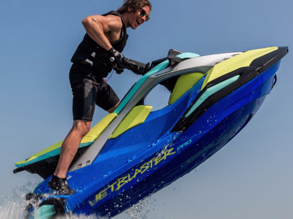 2026 Azure Blue / Lunar Yellow Yamaha JetBlaster PRO 3-Up Personal Watercraft