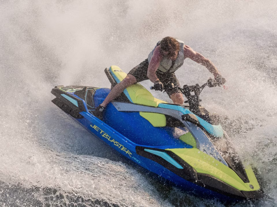 2026 Azure Blue / Lunar Yellow Yamaha JetBlaster PRO 3-Up Personal Watercraft