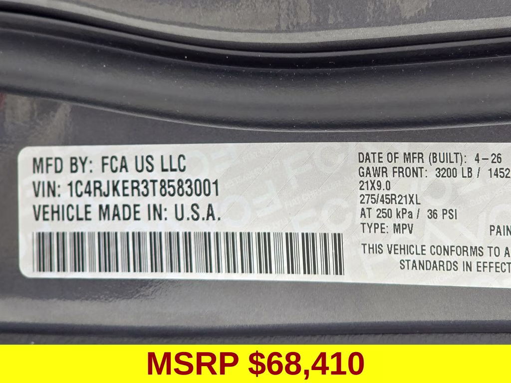 2026 Baltic Gray Metallic Clearcoat Jeep Grand Cherokee L Summit 4X4 SUV