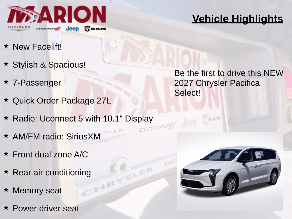 2027 Bright White Clearcoat Chrysler Pacifica Select FWD Van