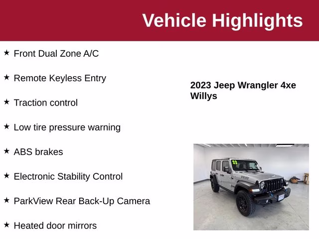 2023 Silver Zynith Clearcoat Jeep Wrangler Willys 4xe 4X4 SUV