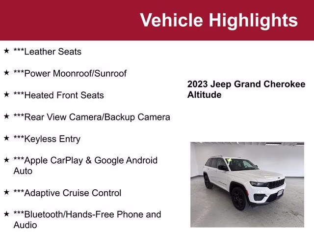 Used 2023 Jeep Grand Cherokee Altitude with VIN 1C4RJHAG9PC541474 for sale in Waite Park, Minnesota