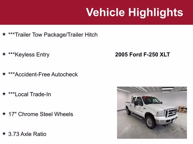 Used 2005 Ford F-250 Super Duty XLT with VIN 1FTSW21P95ED39560 for sale in Waite Park, Minnesota