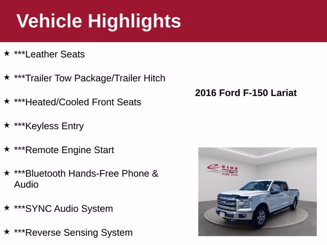 2016 White Platinum Metallic Tri-Coat Ford F-150 Lariat 4X4 Truck