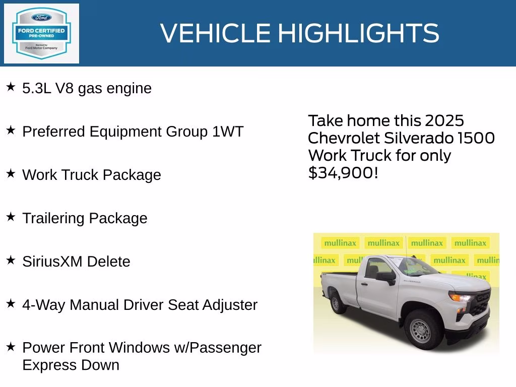 2025 Summit White Chevrolet Silverado 1500 WT 4X4 Truck