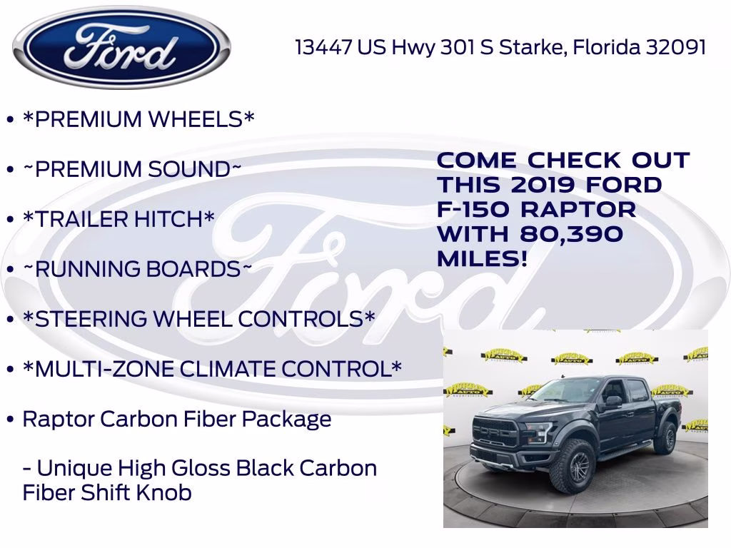 2019 Black Metallic Ford F-150 Raptor 4X4 Truck