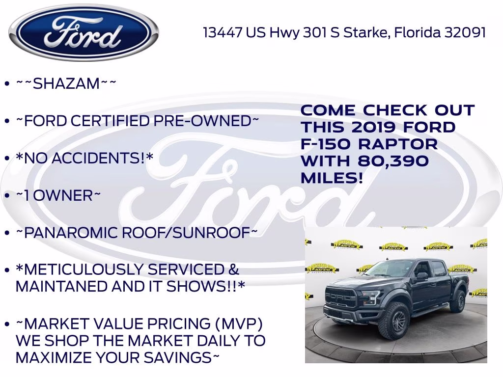 2019 Black Metallic Ford F-150 Raptor 4X4 Truck