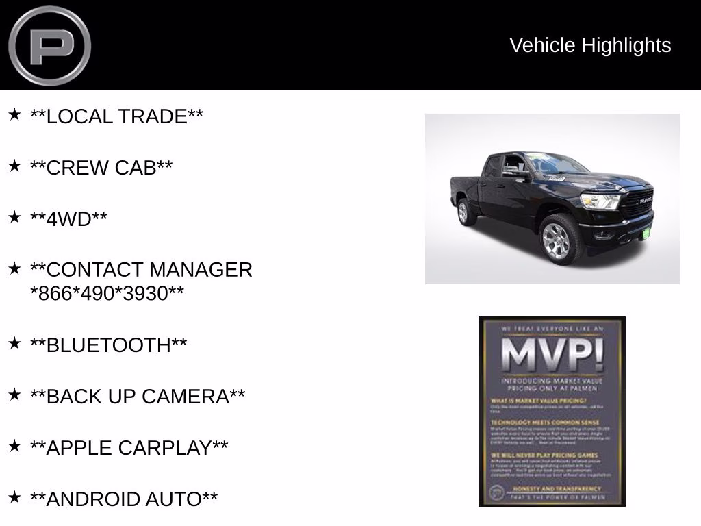 2019 Diamond Black Crystal Pearlcoat Ram 1500 Big Horn/Lone Star 4X4 Truck