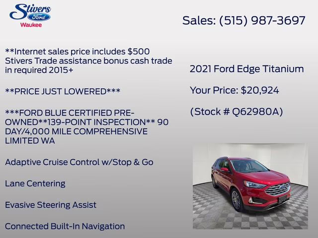 2021 Red Metallic Ford Edge Titanium AWD SUV