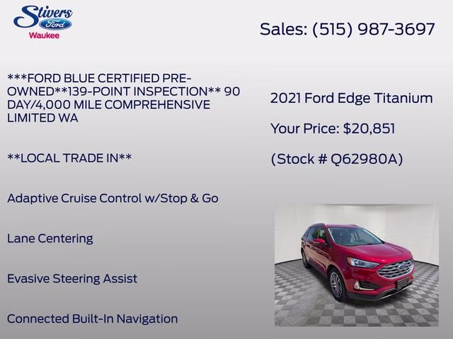 2021 Red Metallic Ford Edge Titanium AWD SUV