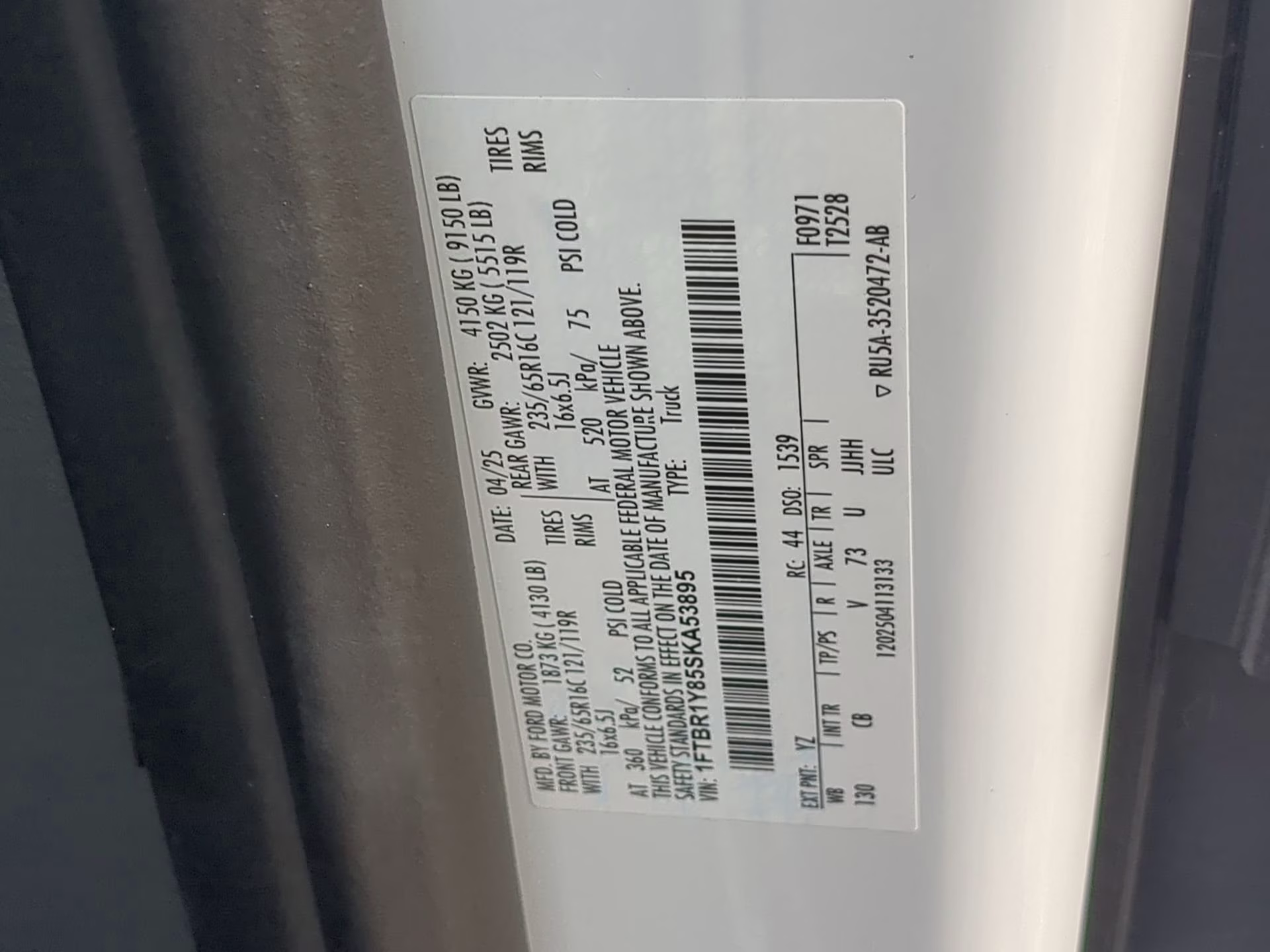 2025 Oxford White Ford Transit Cargo Van RWD Van