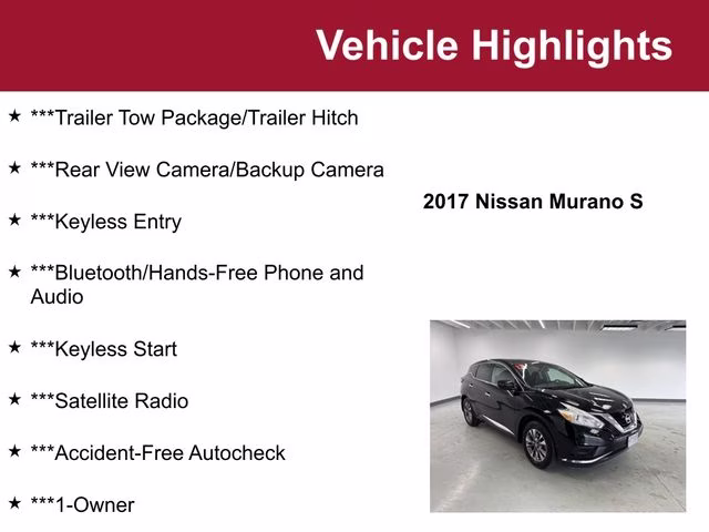 Used 2017 Nissan Murano S with VIN 5N1AZ2MH9HN169580 for sale in Waite Park, MN