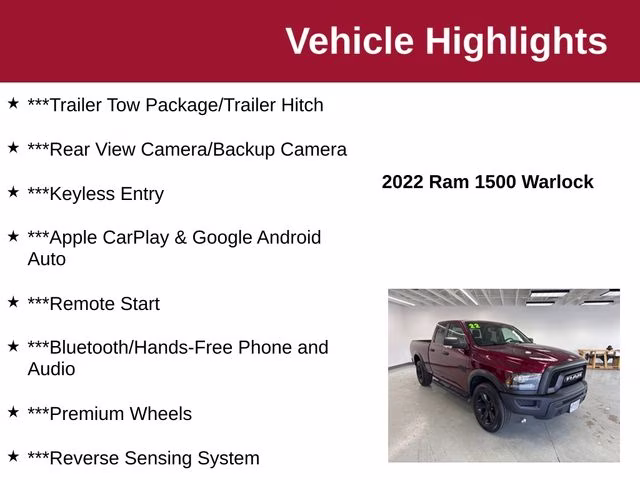 2022 Delmonico Red Pearlcoat Ram 1500 Warlock 4X4 Truck