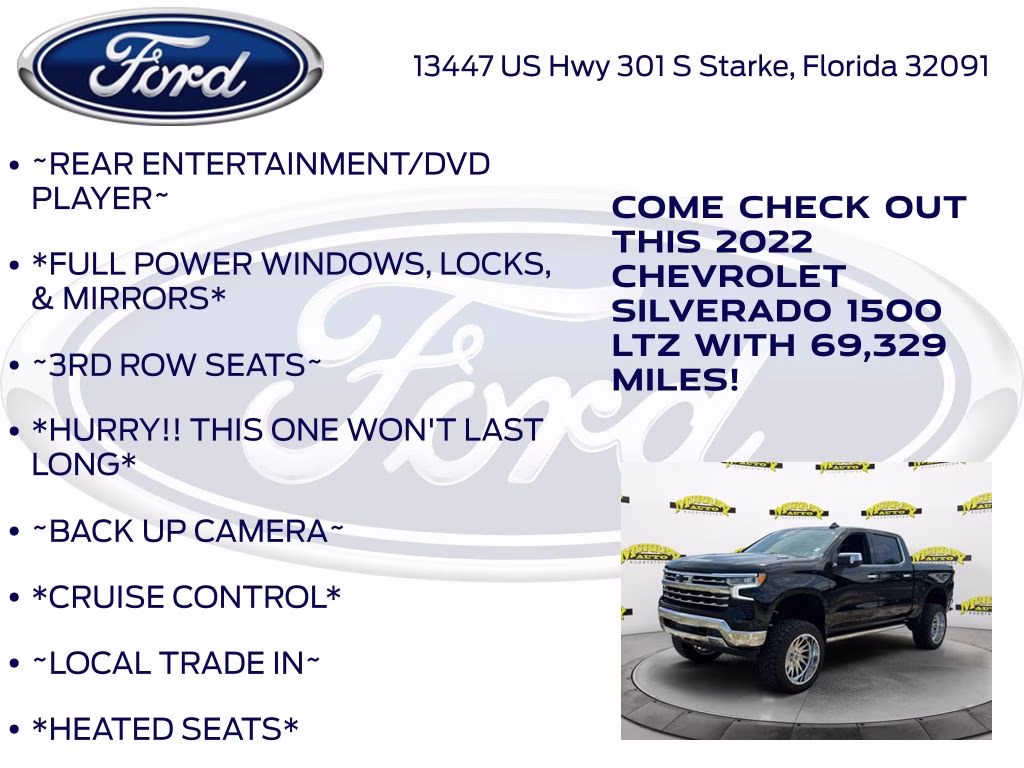 2022 Black Chevrolet Silverado 1500 LTZ 4X4 Truck