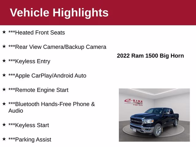 2022 Diamond Black Crystal Pearlcoat Ram 1500 Big Horn 4X4 Truck