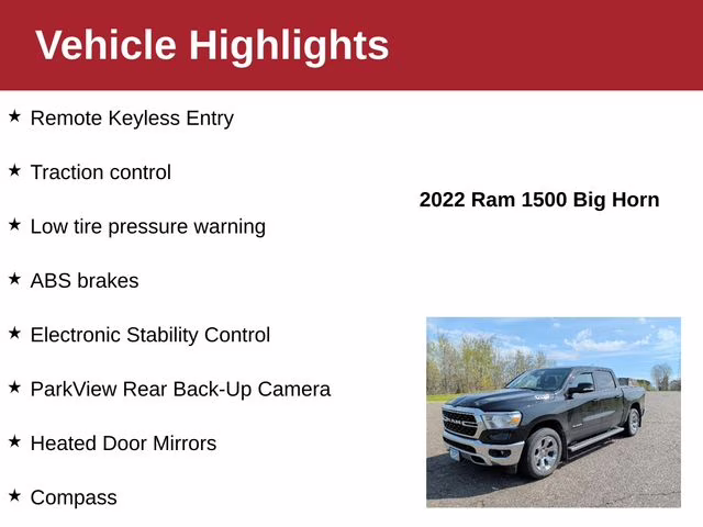 2022 Diamond Black Crystal Pearlcoat Ram 1500 Big Horn 4X4 Truck