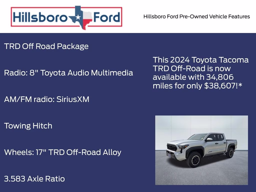 2024 Celestial Silver Metallic Toyota Tacoma TRD Off-Road 4X4 Truck