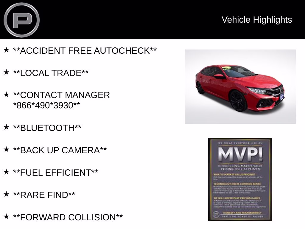 2019 Red Honda Civic Sport FWD Hatchback