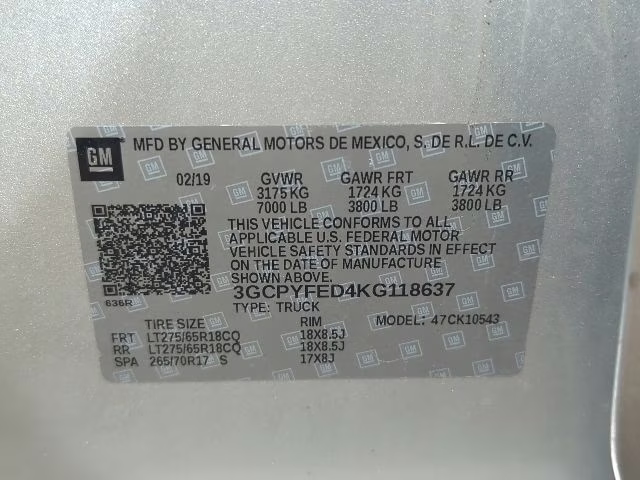 2019 Silver Ice Metallic Chevrolet Silverado 1500 LT Trail Boss 4X4 Truck