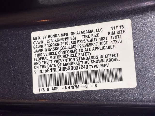 2016 Modern Steel Metallic Honda Odyssey EX-L FWD Van