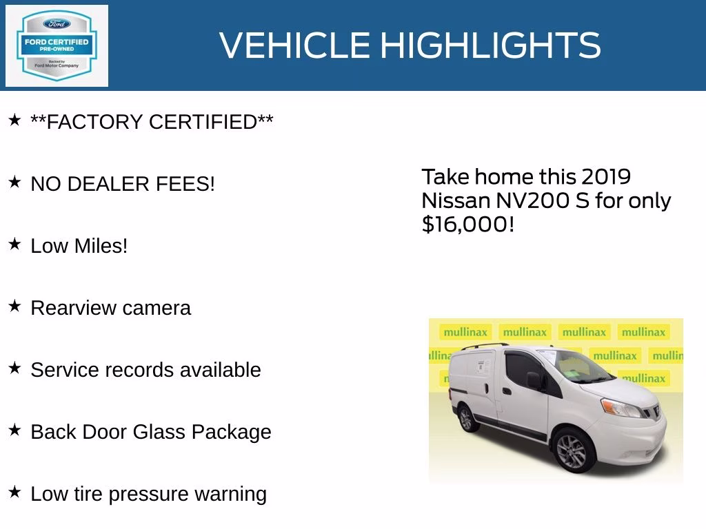 2019 Fresh Powder Nissan NV200 S FWD Van